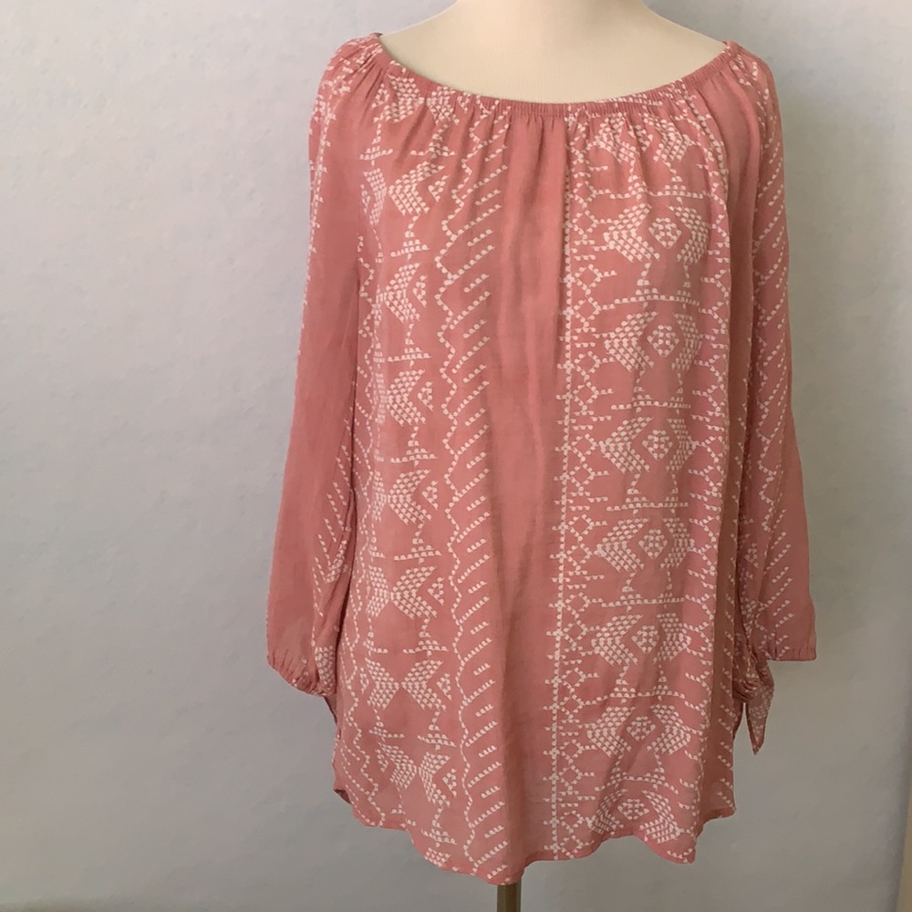 Shear Tunic 3/4 Tie Sleeve Blouse